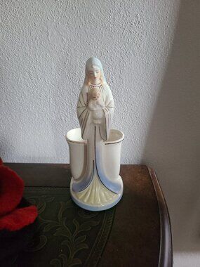 Vintage Madonna & Child Planter Vase Mary Jesus Porcelain Japan 1950s